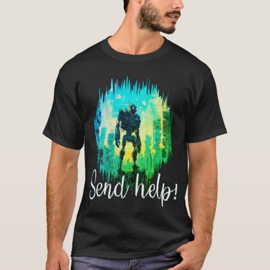 ロボットの救出: 赤と青のメカがピンチ Tシャツ (正面)