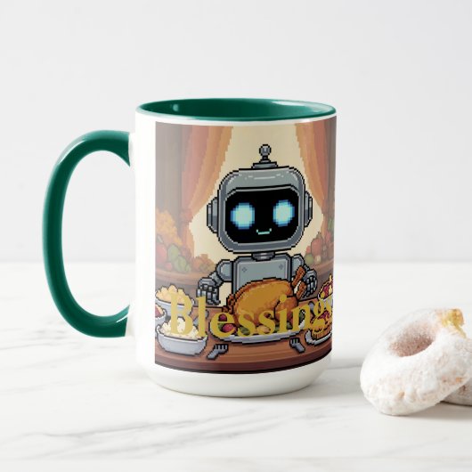 ロボットの祝福 感謝祭のディナー マグカップ (ドーナツ付き)