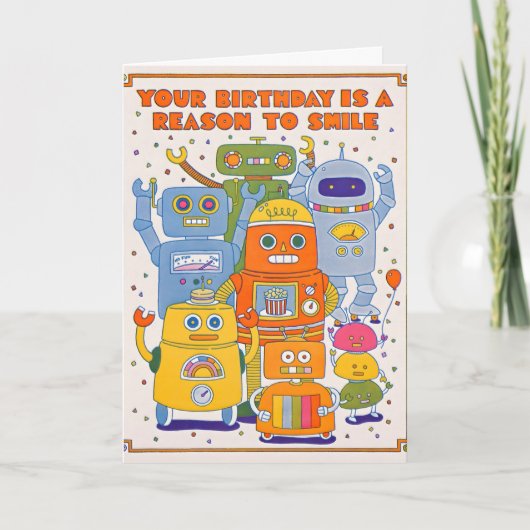 ロボットの笑顔の誕生日レタープレスカード カード (正面)