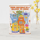 ロボットの笑顔の誕生日レタープレスカード カード (黄色い花)