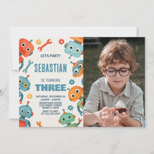 ロボットの第3の誕生日招待状(写真あり) 招待状 (正面)
