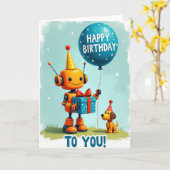 ロボットの誕生日カード カード (黄色い花)