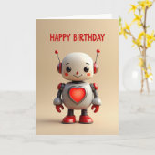 ロボットの誕生日ハートカード カード (黄色い花)