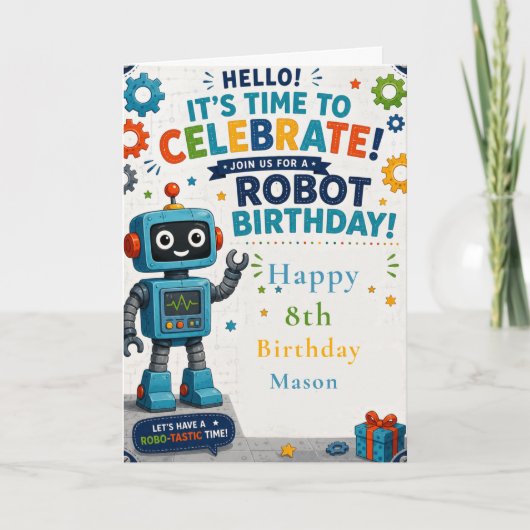 ロボットの誕生日パーティー カード (正面)