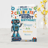 ロボットの誕生日パーティー カード (黄色い花)