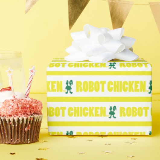 ロボットの鶏ストライプの柄 ラッピングペーパー (誕生日パーティー)