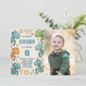 ロボットよくはしゃぐ誕生日招待状子供へ 招待状 (スタンド正面)