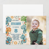 ロボットよくはしゃぐ誕生日招待状子供へ 招待状 (正面/裏面)