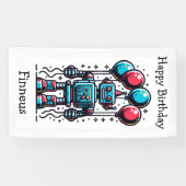 ロボットをテーマにしたパーソナライズされた誕生日 横断幕 (横)