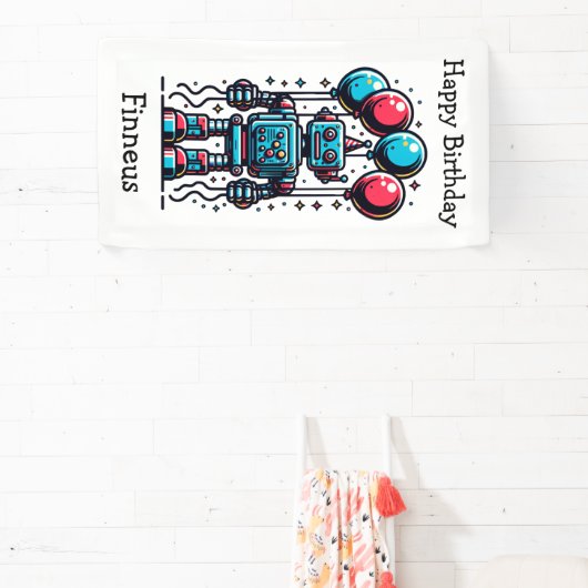 ロボットをテーマにしたパーソナライズされた誕生日 横断幕 (インサイチュ)