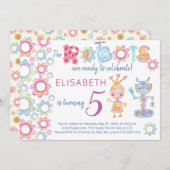ロボットをテーマにした誕生日の子供パーティーかわいい招待 招待状 (正面/裏面)