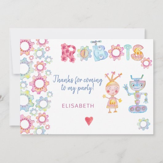 ロボットをテーマにした誕生日キッズパーティー感謝してい可愛い サンキューカード (正面)