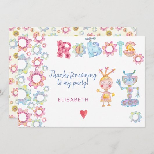 ロボットをテーマにした誕生日キッズパーティー感謝してい可愛い サンキューカード (正面/裏面)