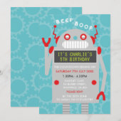 ロボットをテーマにした誕生日パーティーの招待状 招待状 (正面/裏面)