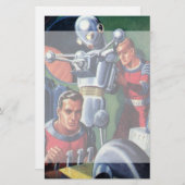 ロボットを修理しているヴィンテージの空想科学小説の宇宙飛行士 便箋 (正面/裏面)
