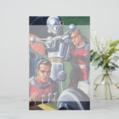 ロボットを修理しているヴィンテージの空想科学小説の宇宙飛行士 便箋 (スタンド正面)