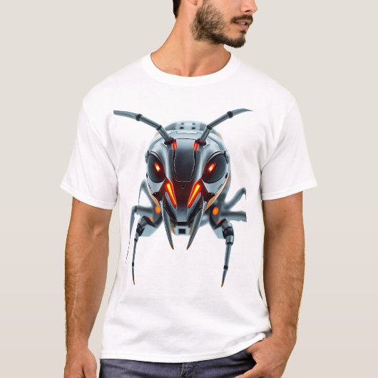 ロボットアリ顔ネオンアートティー Tシャツ (正面)