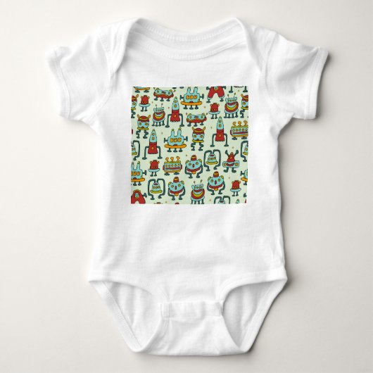 ロボットエイリアンヴィンテージパターンイラストレーション ベビーボディスーツ (正面)