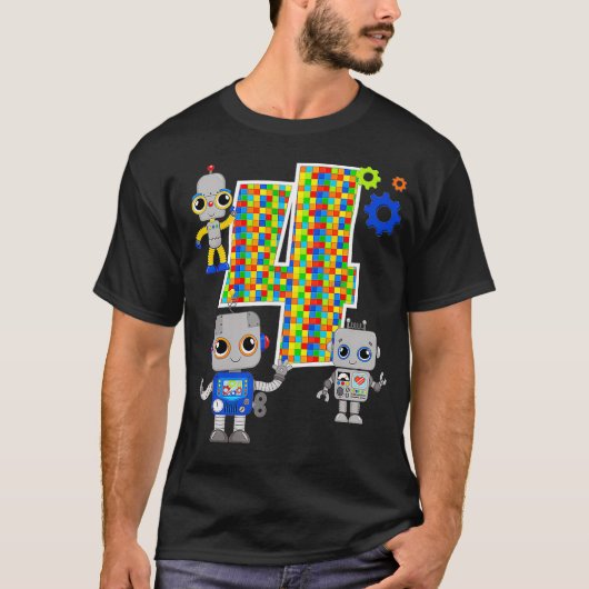 ロボットエンジニアの4歳の誕生日STEMパーティー 4歳 Tシャツ (正面)