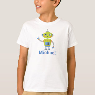 ロボットカッコいい名ブルーグリーンキッズ Tシャツ