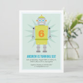ロボットカラフルキッズグリーンブルー誕生日招待状 招待状 (スタンド正面)