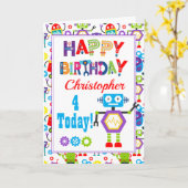 ロボットカラフルハッピーバースデー カード (黄色い花)