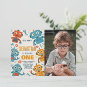 ロボットカラフル誕生日招待状子供へ 招待状 (スタンド正面)