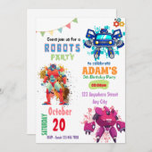 ロボットカラフル誕生日招待状 招待状 (正面/裏面)