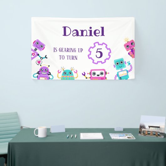 ロボットテーマの誕生日パーティの背景 横断幕 (トレードショー)