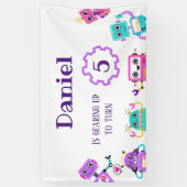 ロボットテーマの誕生日パーティの背景 横断幕 (縦)