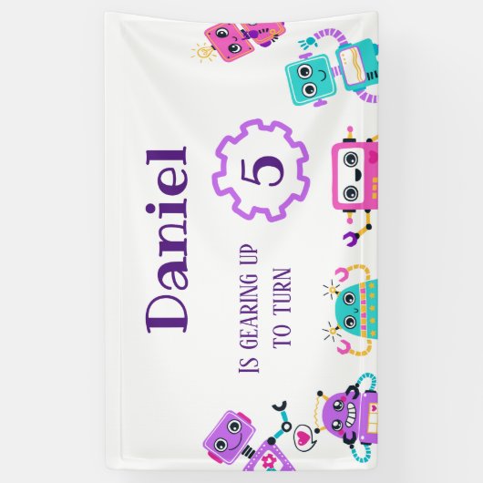 ロボットテーマの誕生日パーティの背景 横断幕 (縦)