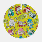 ロボットテーマカラフル：シームレスパターン。 ガラスオーナメント (裏面)