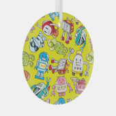 ロボットテーマカラフル：シームレスパターン。 ガラスオーナメント (正面右)