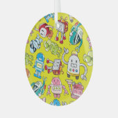 ロボットテーマカラフル：シームレスパターン。 ガラスオーナメント (正面左)