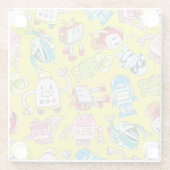 ロボットテーマカラフル：シームレスパターン。 ガラスコースター (裏面)