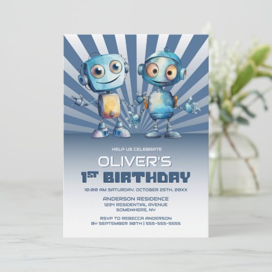 ロボットテーマ第1誕生日パーティの招待状 招待状 (スタンド正面)