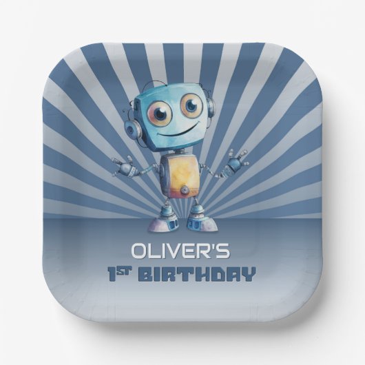 ロボットテーマ1回目の誕生日パーティー ペーパープレート (正面)
