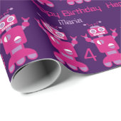 ロボットハッピーバースデーはピンクの紫色パターンおもしろいをからかいます ラッピングペーパー (ロールコーナー)
