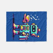 ロボットバリスタ – ピクセルアートコーヒーオーバーデザイン フリースブランケット (正面(横))