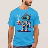 ロボットバリスタ – ピクセルアートコーヒーオーバーデザイン Tシャツ (正面)