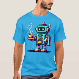 ロボットバリスタ – ピクセルアートコーヒーオーバーデザイン Tシャツ