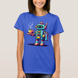 ロボットバリスタ – ピクセルアートコーヒーオーバーデザイン Tシャツ