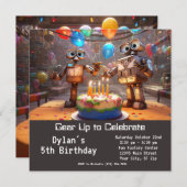 ロボットバースデーパーティ招待状デジタルダウンロード 招待状 (正面/裏面)