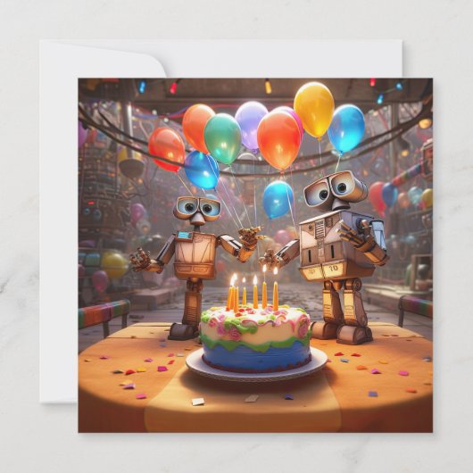 ロボットバースデーパーティ招待状デジタルダウンロード 招待状 (裏面)