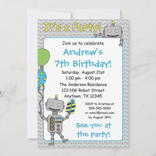 ロボットバースデーパーティ招待状 招待状 (正面)
