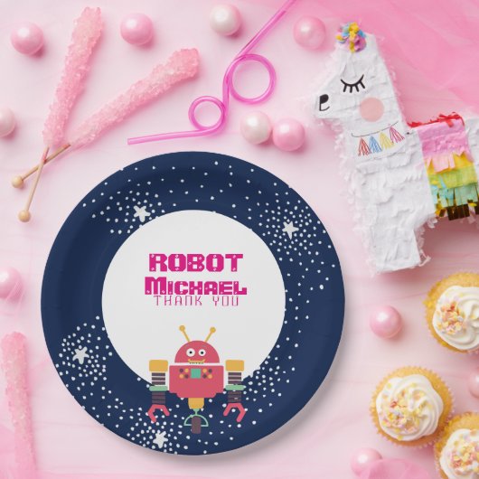 ロボットパーティーがボルトに青いピンクの星ナットを供給 ペーパープレート (パーティー)