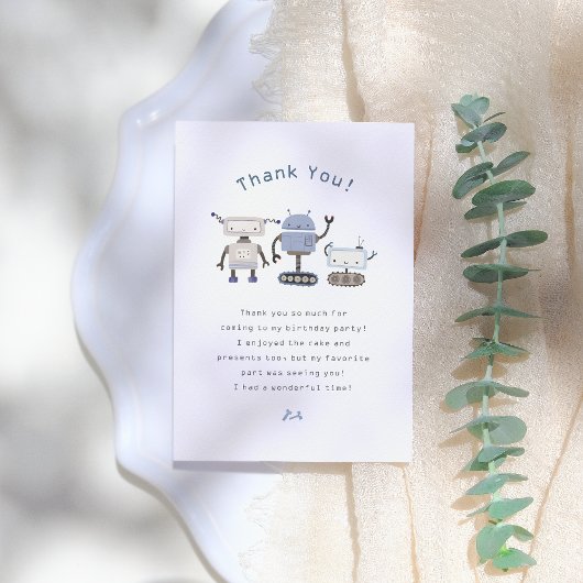 ロボットブルー誕生日パーティー サンキューカード
