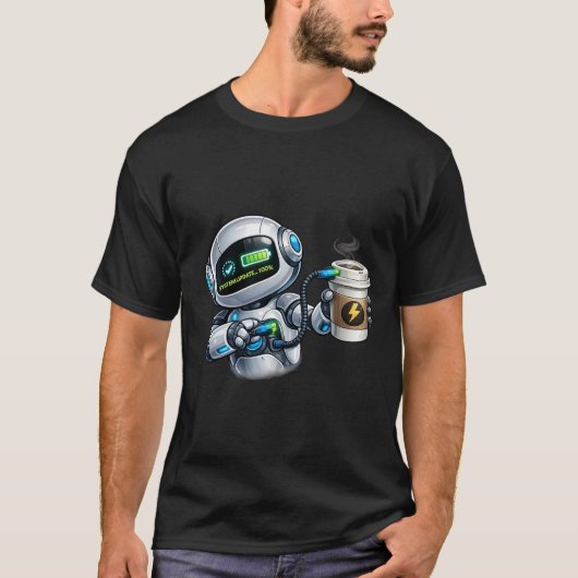 ロボットミーム|面白いAI&テクノロジーハッスル Tシャツ (正面)