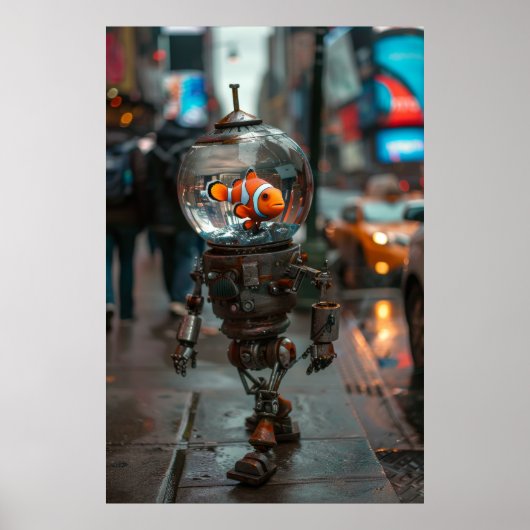 ロボットユニークデザイン – 魚鉢ヘッドポスター ポスター (正面)
