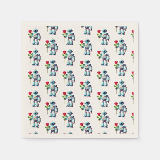 ロボット付バラ スタンダードカクテルナプキン (正面)